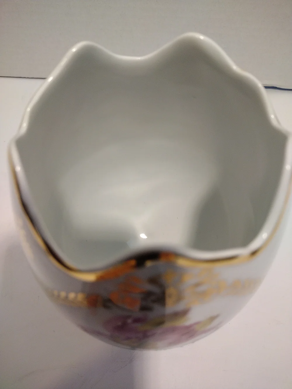 Limoges White Porcelain Floral Egg Vase with Gold Trim